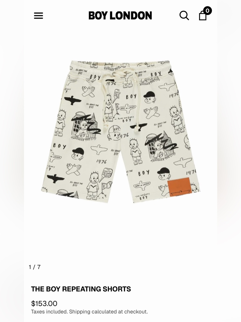 BOY LONDON the boy repeating shorts Cream Graphic Repeat Shorts size xl